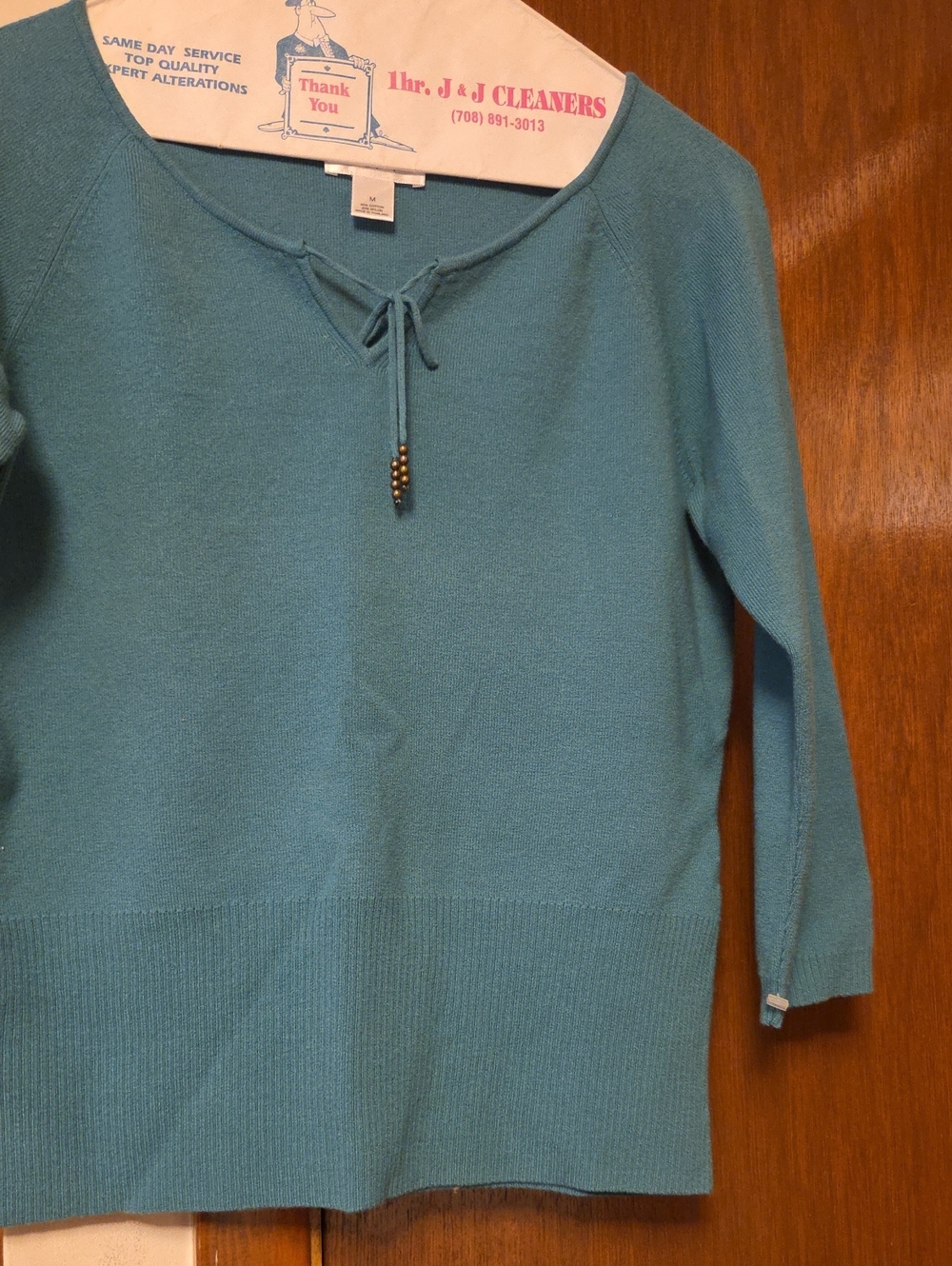 LOFT Teal Tie-Neck Scoop Sweater